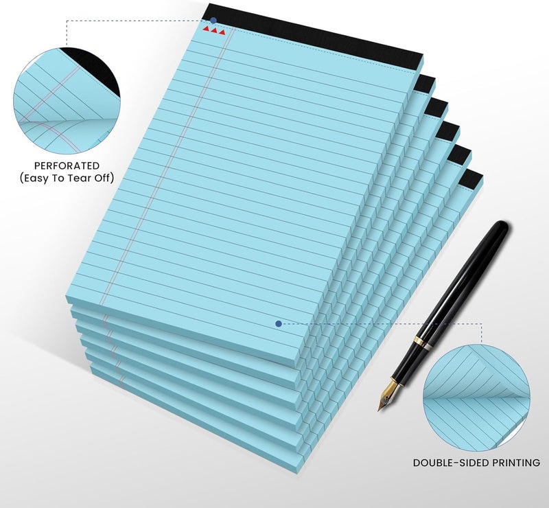 Ciphyfee 6pcs Small Note Pads, Blue Notepads 5x8 College Ruled Notebook, Writing Pads 5 x 8, Legal Pads, Memo Pad Paper Perforate Narrow Ruled Notebooks for Work, School, Office,30 Sheets/Pack - Image 4